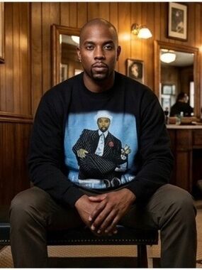 Champion Black Crewneck Sweatshirt with Nate Dogg Portrait Graphic